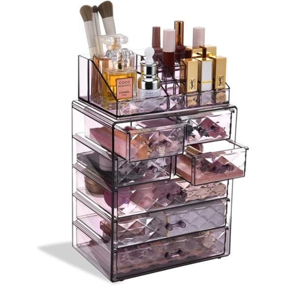 Clear Makeup Organizer with Brush Holder, Large Acrylic Cosmetic Display Cases - Picture 1 of 6
